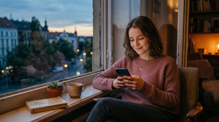 Woman wondering why the talking stage feels more intense sitting by window at dusk